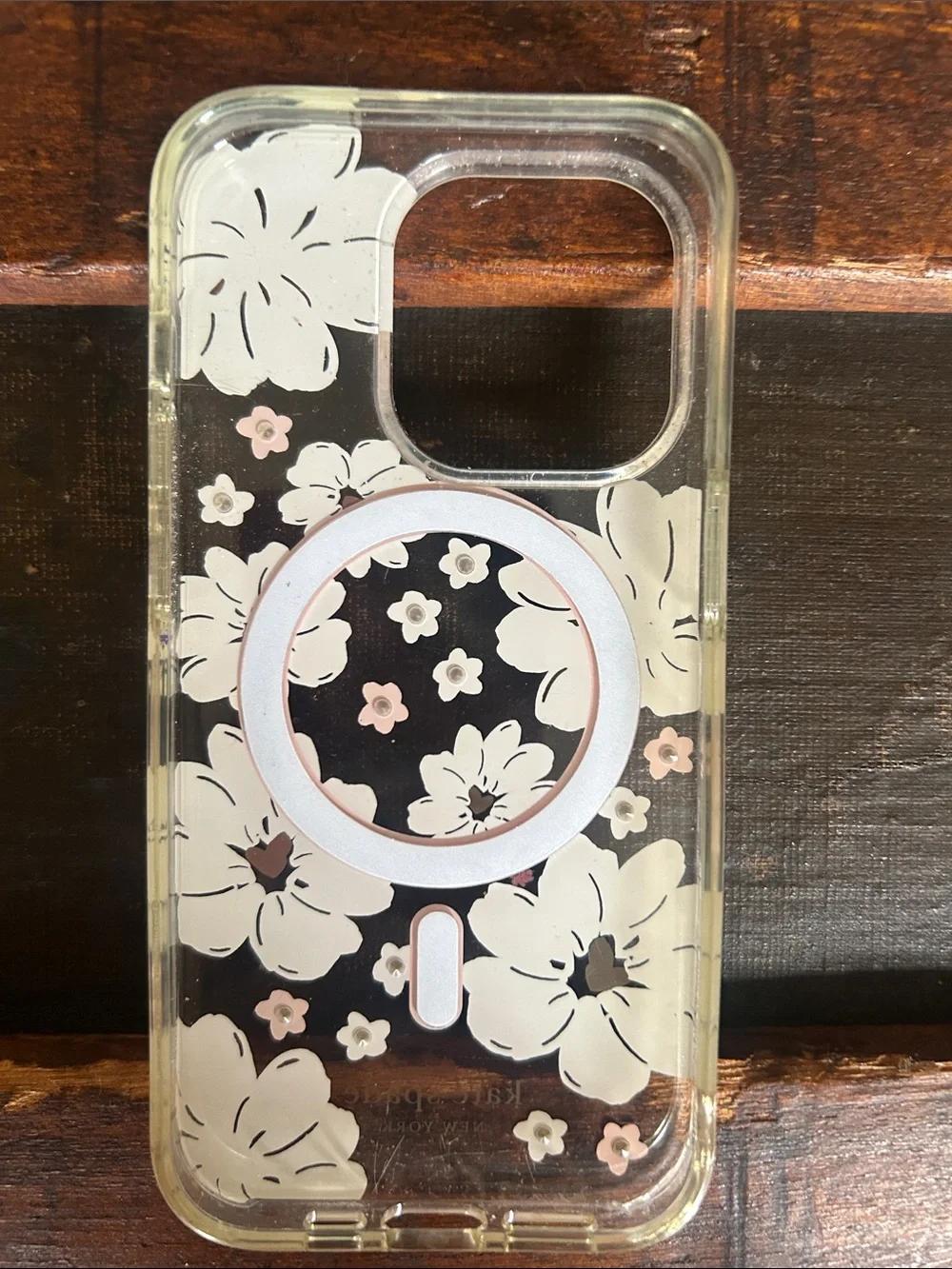kate spade Clear Floral Phone Case with White Flowers; iPhone 14 Pro